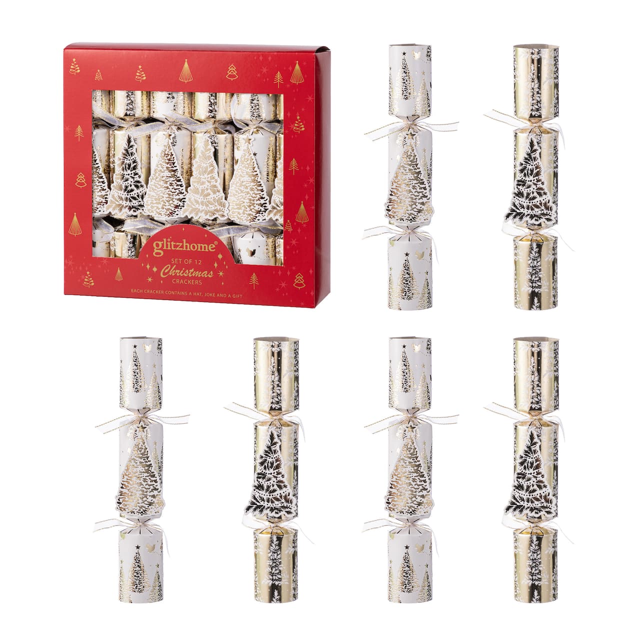 Glitzhome® 12PK 1.5"D x 10"H Christmas Tree Party Crackers with Gift Contents